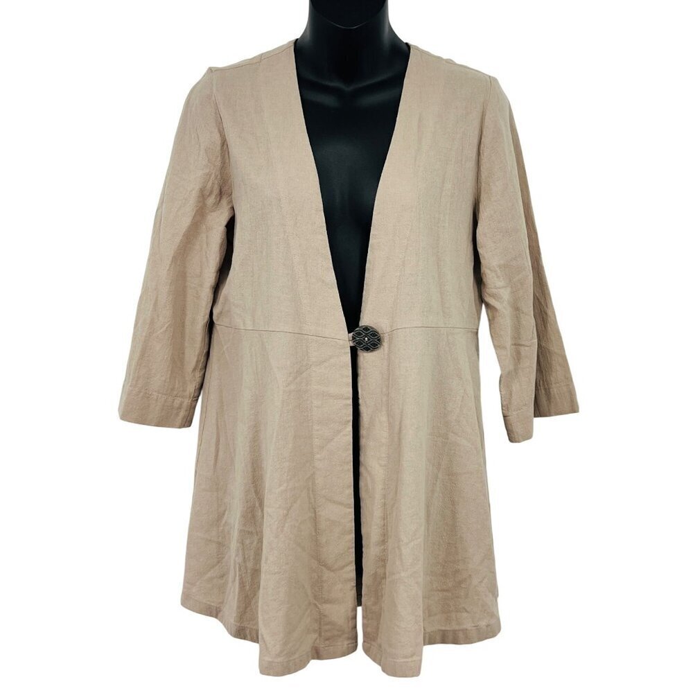 Soft Surroundings Size Small S Tan Open Front Jacket Button Accent Women EUC